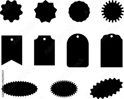 Discount labels, shortcut, special offer price tag, sale labels, discount sticker set. Shopping labels collection. Starburst red sticker set. Supermarket promotional badge. Promo stickers star edges