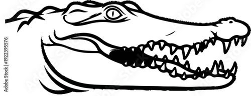 Stylized sketch of an alligator head with sharp teeth and open jaws