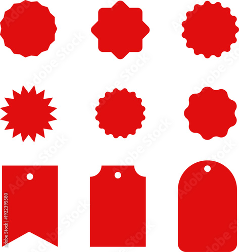 Discount labels, shortcut, special offer price tag, sale labels, discount sticker set. Shopping labels collection. Starburst red sticker set. Supermarket promotional badge. Promo stickers star edges