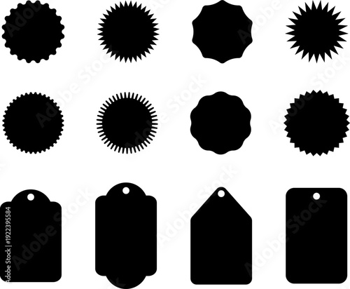 Discount labels, shortcut, special offer price tag, sale labels, discount sticker set. Shopping labels collection. Starburst red sticker set. Supermarket promotional badge. Promo stickers star edges