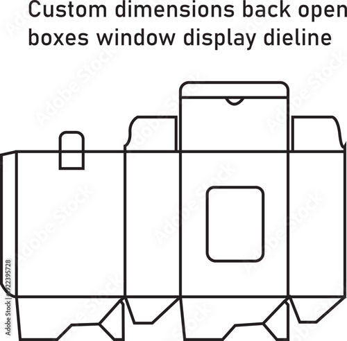 Custom dimensions back open boxes window display dieline vector template for retail product packaging