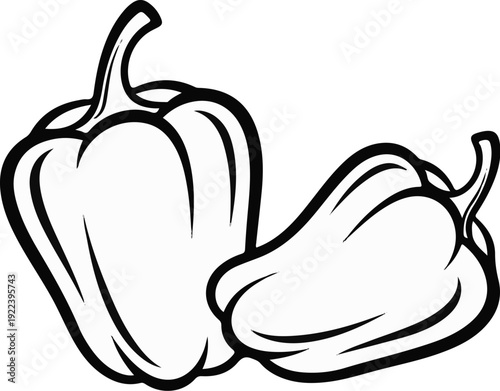 Two stylized bell peppers, one large and one small, outlined in black