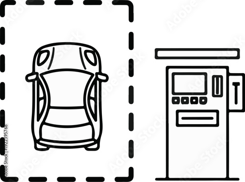 Top view of car at gas station