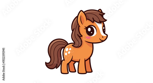 Cute cartoon brown pony with a flowing mane and tail.