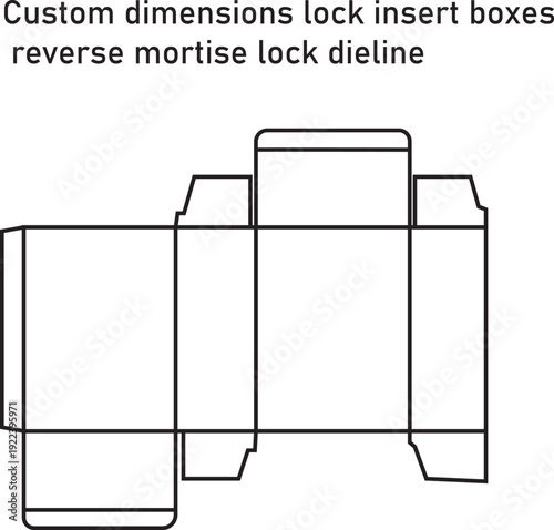 Custom dimensions reverse mortise lock insert box dieline vector template for industrial and retail product packaging