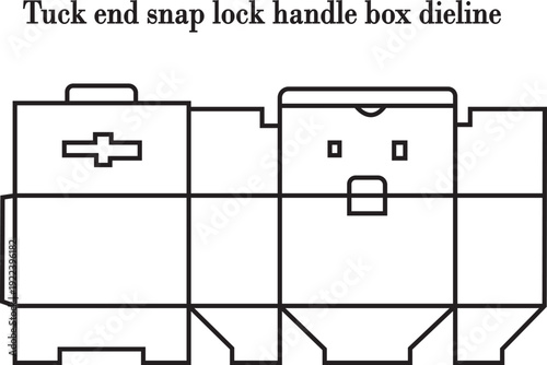 Tuck end snap lock handle box dieline vector template for retail product packaging and gift box design