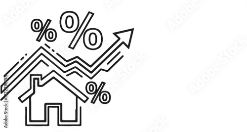 Upward trend graph with house symbol and percentages