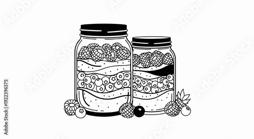 Two jars filled with layers of berries and fruit