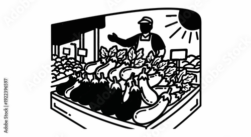 Vendor selling fresh produce at an outdoor market stall