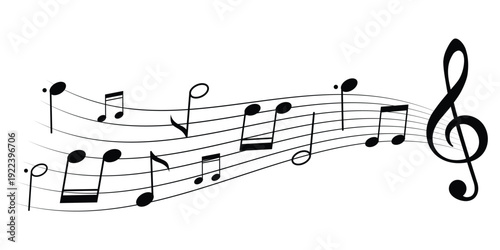 Waves of musical notes and songs.Music notes, song, melody or tune flat vector icon for musical apps and websites.