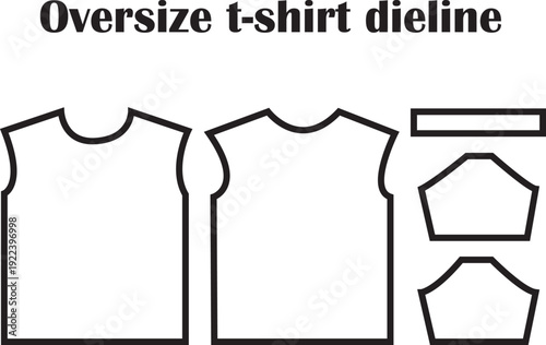 Technical oversized hoodie sewing pattern dieline with hood sleeves and body panels vector illustration