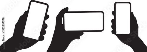 Three smartphone silhouettes with blank screens