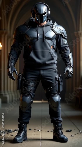 Transforming medieval armor into modern clothing with high tech materials and designs in a workshop setting