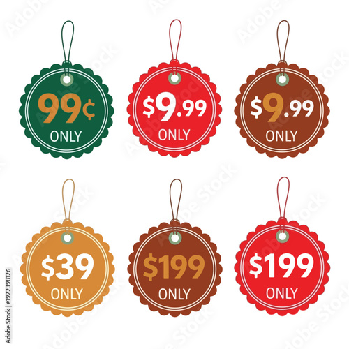 Colorful Price Tags with Discounts and Offers Isolated on White
