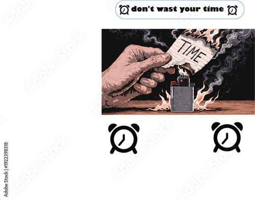 Hand burning paper with word TIME in a lighter flame, urgency concept