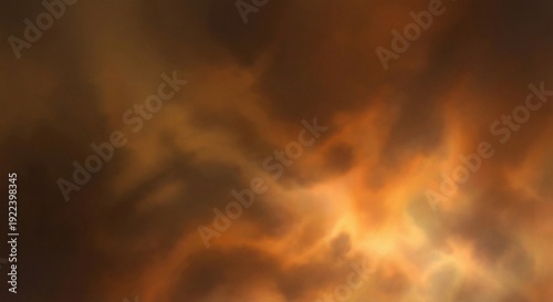 Vibrant Abstract Orange Yellow Smoky Background with Soft Light Flares, Warm Fiery Energy Glow, Gradient Smoke Texture, Ideal for Design, Wallpaper, Banner, Passion Heat Backdrop