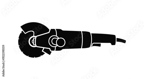 A black silhouette of an angle grinder tool viewed from above