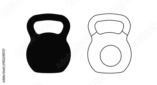 Two kettlebell illustrations one solid black and one white outline