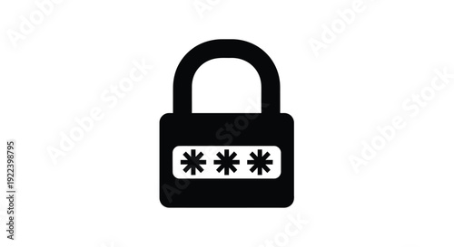Simple black padlock icon with a combination lock display shown