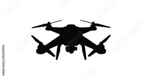 Silhouette of a modern drone with four rotors against a white background