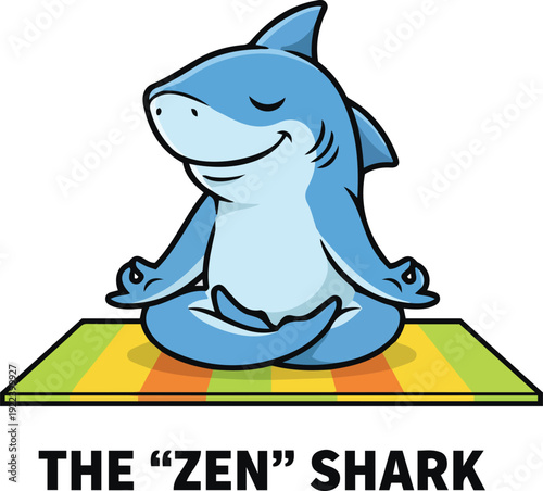 The "Zen" Blue Shark Meditating On A Colorful Yoga Mat