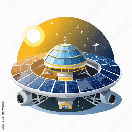 Futuristic Orbital Space Station with Solar Panels and Earth View