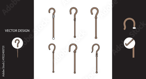 Collection of Walking Sticks and Canes, Vector Illustration