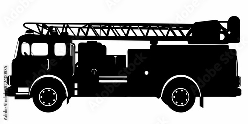 Mobile Crane and Fire Truck Ladder Silhouettes Vector Set