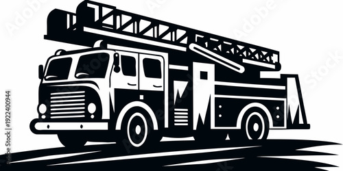 Industrial Crane and Fire Truck Ladder Vector Silhouette Set