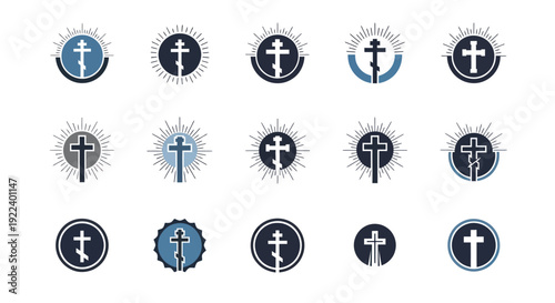 Set of Christian Orthodox Cross Symbols, Religious Icons, Church Emblems