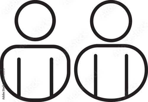 Simple black and white icon set of two abstract human figures, representing people or users.