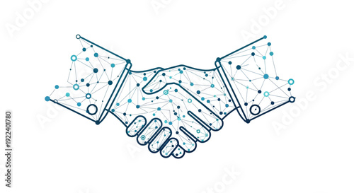 Abstract representation of a digital handshake illustrating technological partnership and global network connectivity in modern business agreements