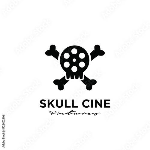 Skull Cine Pictures logo with film reel skull and crossed bones design