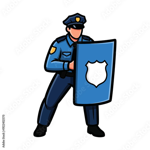 Police officer with riot shield, law enforcement, security, protection
