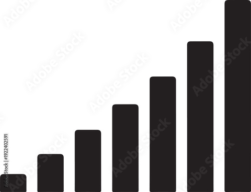 Black bar graph chart on white background increasing steadily