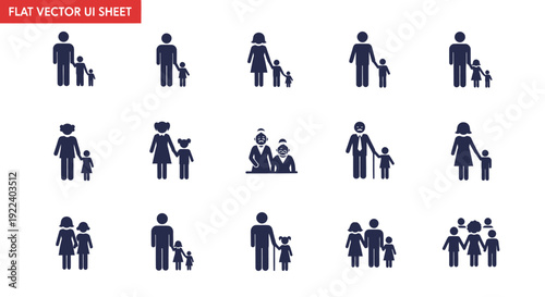 Family Icons Set: Parents, Children, Siblings, Generations, Togetherness