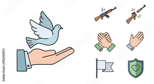 Dove of Peace Held in Hand Icon, Symbols of War, Harmony, and Protection