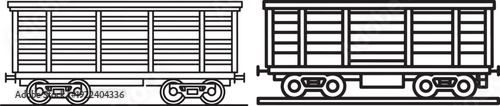 Two black and white outline illustrations of freight train boxcars, representing transportation and logistics.