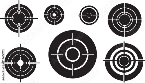 Collection of various target icons in black and white