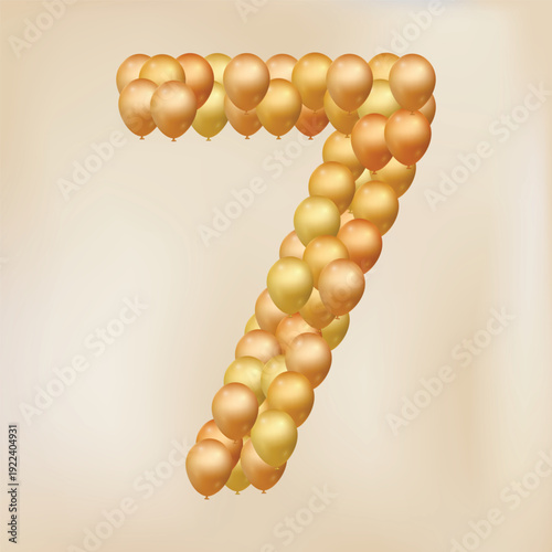 Number 7 from gold balloons, for celebration, birthday