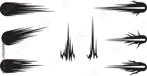 Collection of black speed lines and motion blur effects