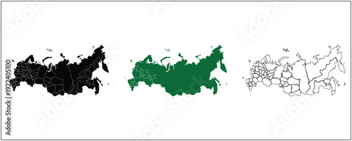 Russia Map Silhouette Solid Black Outline and Satellite Style Vector Isolated on White Background
