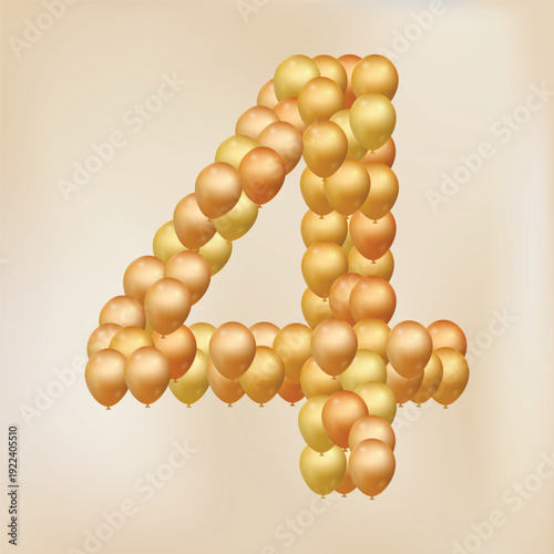 Number 4 from gold balloons, for celebration, birthday