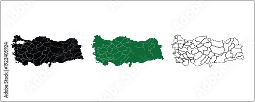 Turkey Map Silhouette Solid Black Outline and Satellite Style Vector Isolated on White Background
