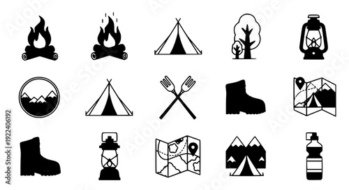 High-Quality Camping Icon Pack – Editable Stroke Vector Illustration