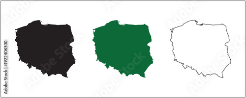 Poland Map Silhouette Solid Black Outline and Satellite Style Vector Isolated on White Background
