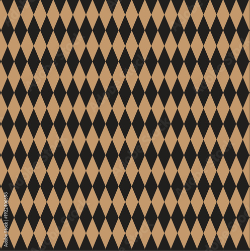 Seamless black and brown harlequin diamond pattern. Geometric rhombus tile background.