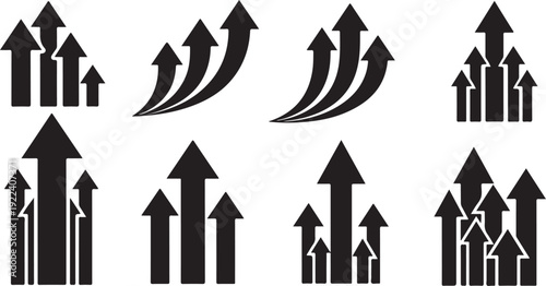 Black Arrows Pointing Upward in Various Styles and Directions