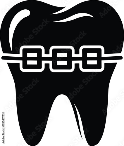 Vector illustration of a tooth with orthodontic braces dental care concept