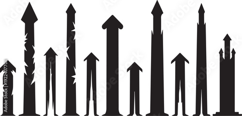 Black Arrows Pointing Upward in Various Shapes and Sizes
